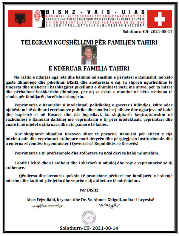 Ngushëllim familjes Tahiri Ngushëllim familjes Tahiri